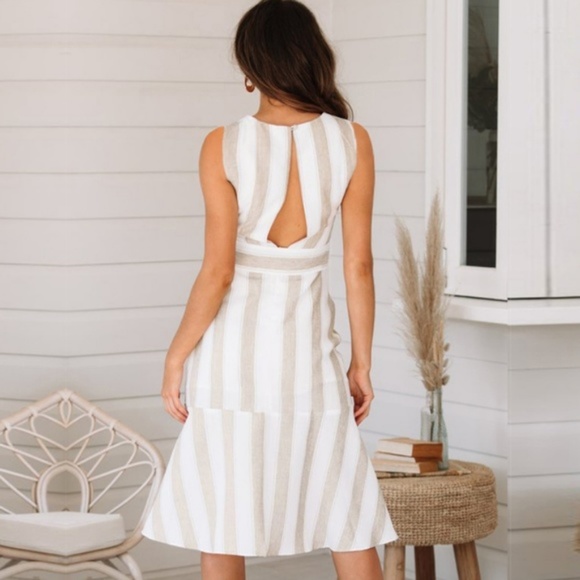 Sail Away Beige and White Striped Midi Dress - Picture 6 of 7
